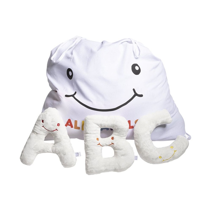 Alphabet Plush Set – Cream Letters with White Drawstring Bag