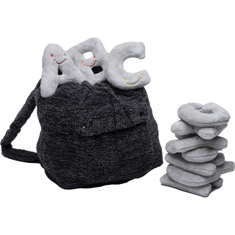 Alphabet Plush Set – Dove Grey Letters with Dark Grey Backpack