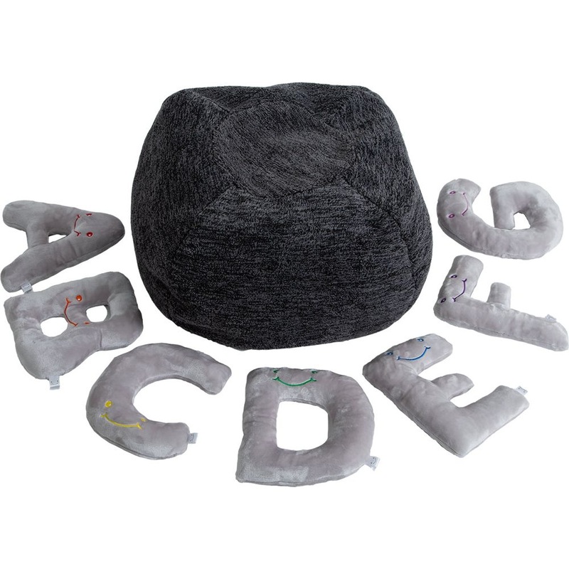 Alphabet Plush Set – Dove Grey Letters with Dark Grey Bag
