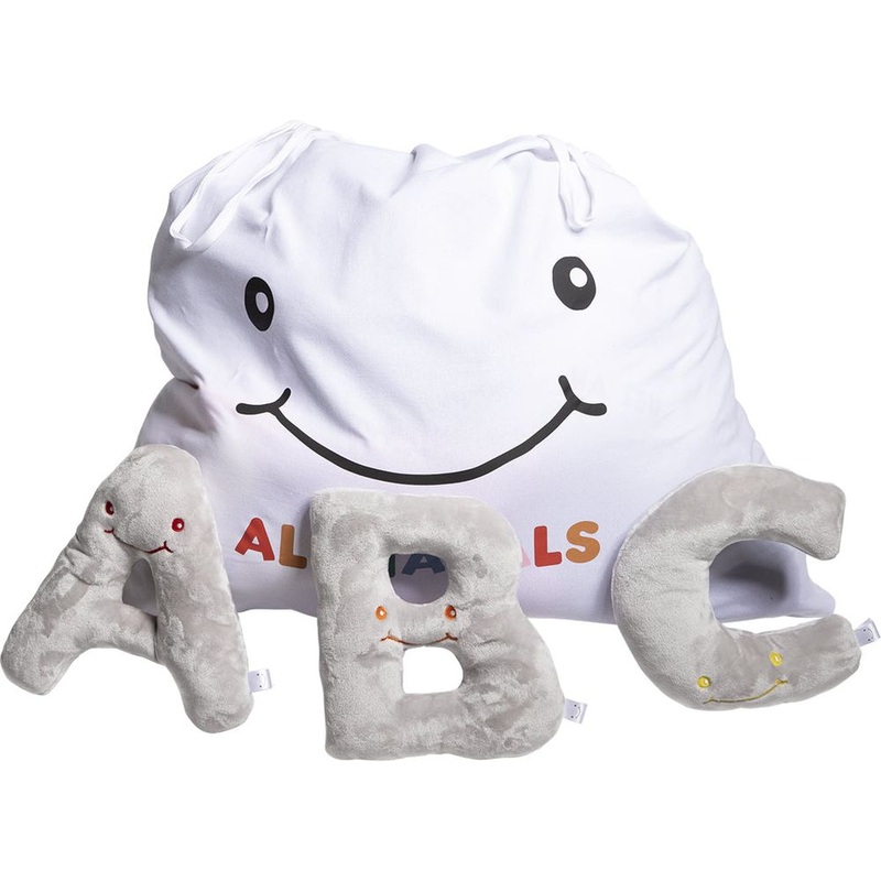 Alphabet Plush Set – Dove Grey Letters with White Drawstring Bag