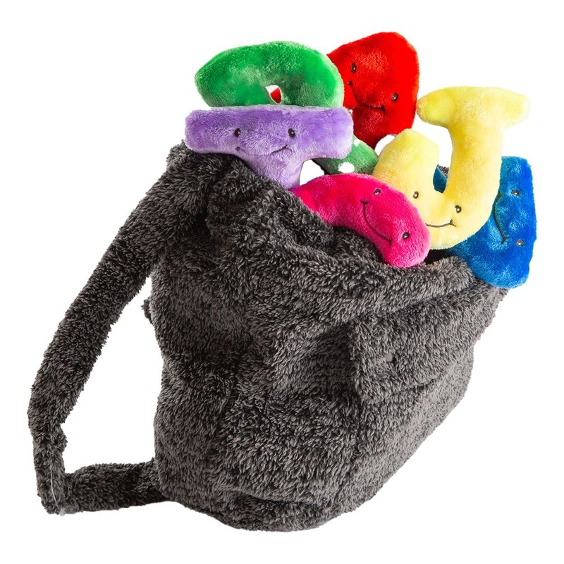 Alphabet Plush Set – Rainbow Letters with Dark Grey Backpack