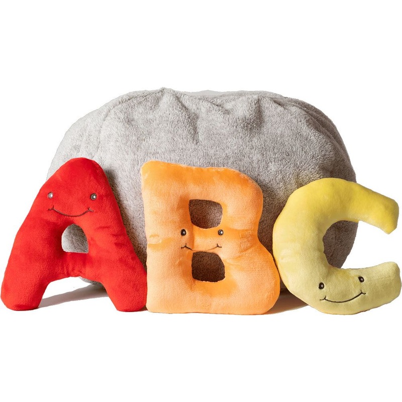 Alphabet Plush Set – Rainbow Letters with Light Grey Bag