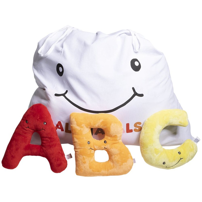Alphabet Plush Set – Rainbow Letters with White Drawstring Bag
