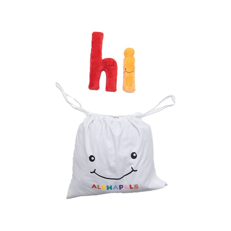 Alphabet Plush Set – Rainbow Lower Case Letters with White Drawstring Bag
