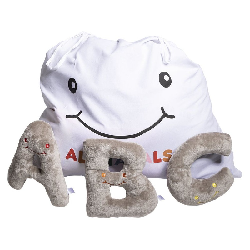 Alphabet Plush Set – Rhino Grey Letters with White Drawstring Bag