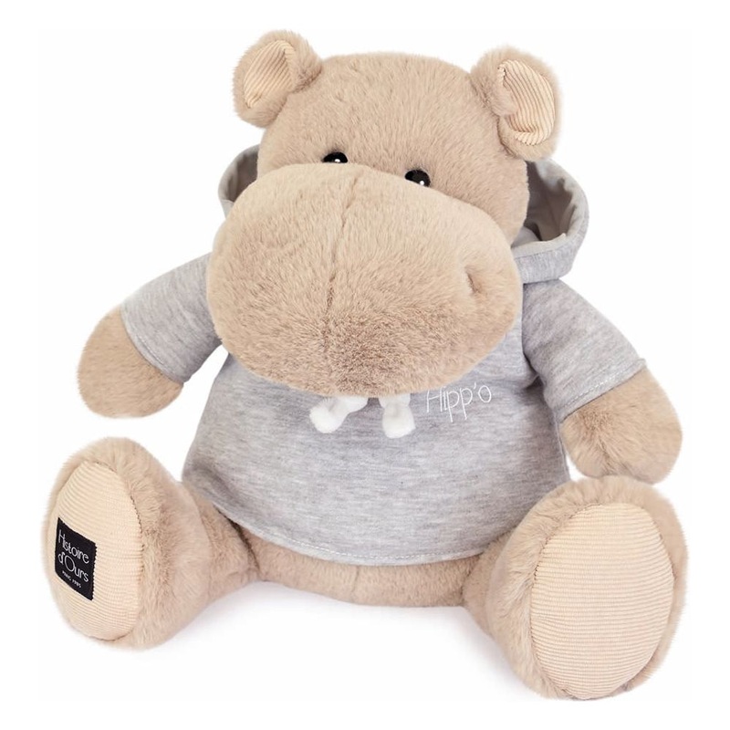 Hippo Plush – Beige with Grey Sweatshirt