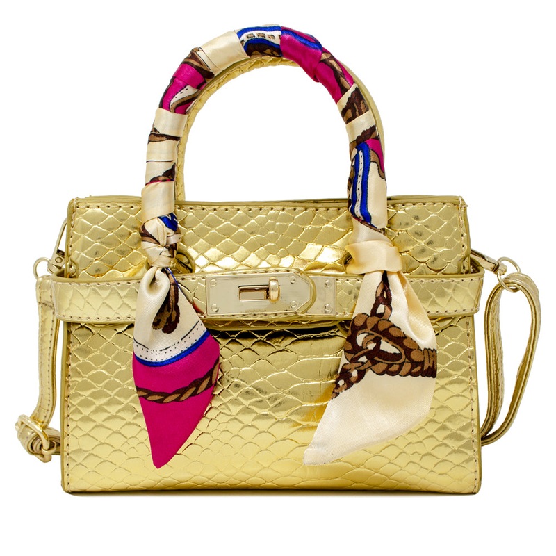 Patent Crocodile Buckle Handbag – Gold