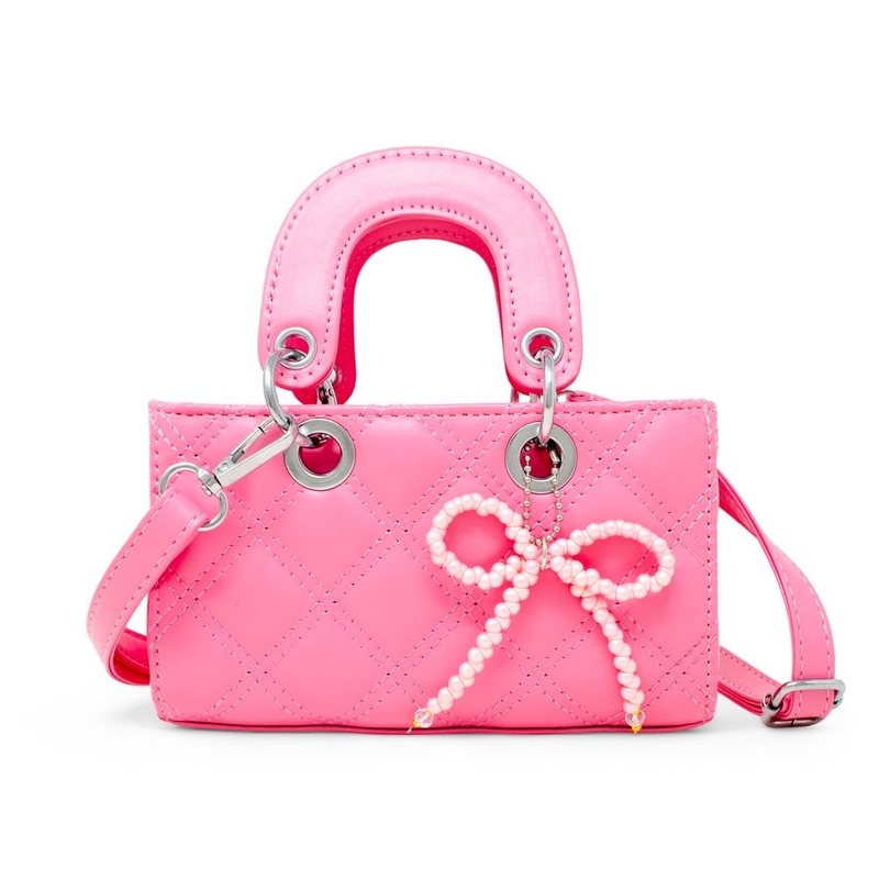 Quilted Rectangle Bow Charm Handbag – Hot Pink