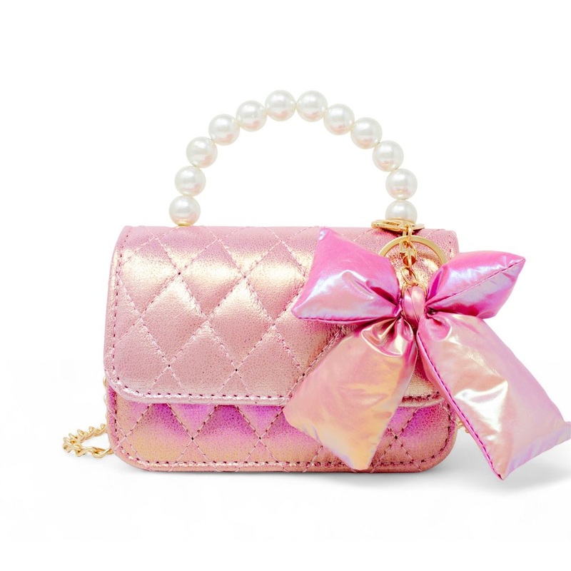 Shiny Quilted Fluffy Bow Handbag – Hot Pink