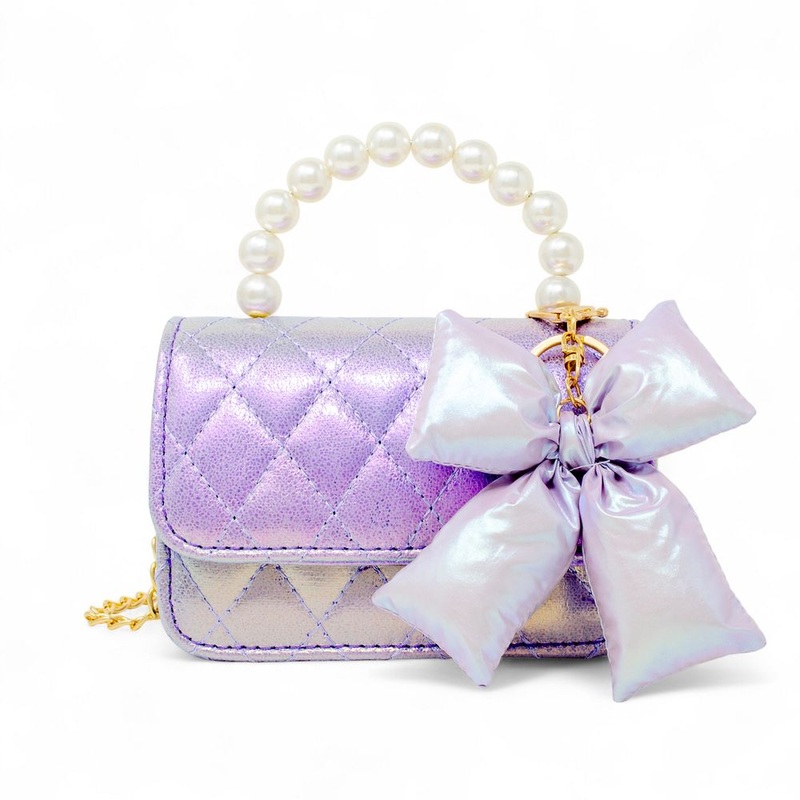 Shiny Quilted Fluffy Bow Handbag – Purple