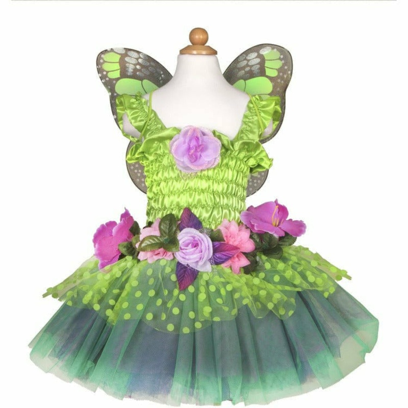 Fairy Blooms Deluxe Dress & Wings, Green, Size 3-4